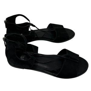 Eileen Fisher Black Suede Flat Sandals Womens Size 9 Back Zipper Open Toe Design